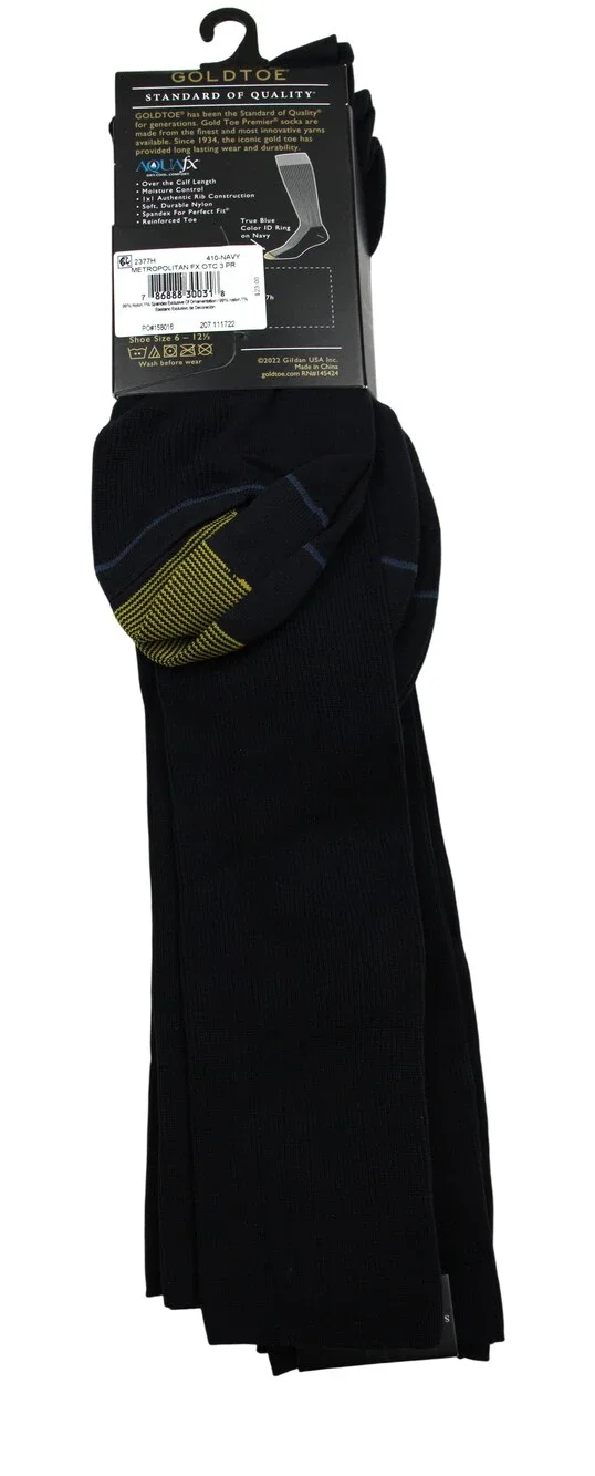 Gold Toe Socks Mens 6-12.5 Navy Metropolitan FX Dress Over The Calf 3 Pack